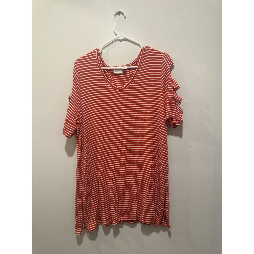 Chicos Zenergy Top Womens Sz 3 Red White Short Sleeve PullOver